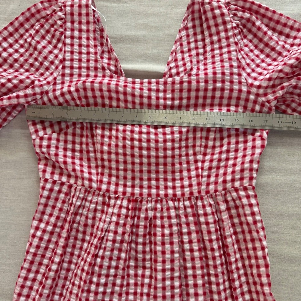 NWT LOFT Size 8 Picnic Gingham Cotton Puff Sleeve Dress Cottagecore Seersucker - Picture 8 of 12